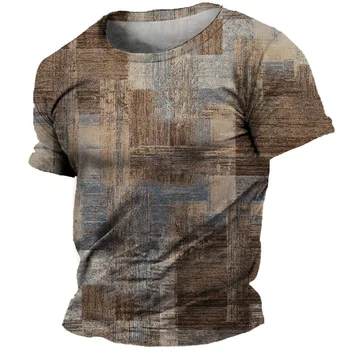 Vintage Zăbrele de Imprimare pentru Bărbați T-shirt Vara Maneca Scurta Top Casual, O Gâtului Fashion Street Rapid uscat Supradimensionat tricou Om Haine