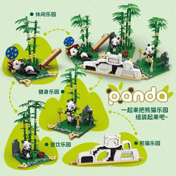 Noi MOC Creative Drăguț Panda Paradis Serie Scena Building Block Model Particule Mici Ornamente Pentru Copii Brick Toy Cadouri
