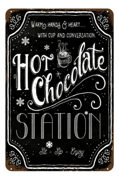 Vintage Tin Semn De Metal Semn Fundal Întunecat Ciocolată Caldă Stația De Cacao Decorati