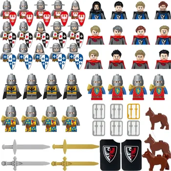 Evul Mediu Militar Blocuri Cavaler Războinic Soldat Suliță, Sabie, Scut, Armată, Armă De Război Castel Accesorii De Jucarie