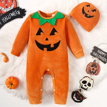 LAPA 0-18M Halloween Noi Costume Cosplay Baby Boy Fata de Dovleac Imprimat cu Maneci Lungi Vladan+Hat 2 buc Set Bebelusi Haine de Petrecere