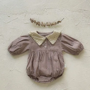 Retro Flower Print pantaloni de Catifea cord de joacă pentru Copii Fete Tinuta 2023 Toamna Iarna Copilul Moale Cald Bodysuit-O singură Bucată Salopeta