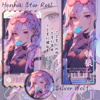 Joc Pandantiv Cosplay Carduri De Colectare Stabilit Honkai: Steaua Feroviar Silver Wolf Creative Laser Biletul Anime Insigna Ace De Brosa Cadou