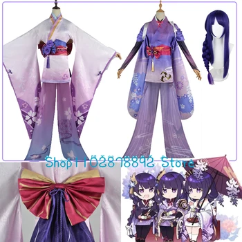 Genshin Impact Raiden Ei Raiden Makoto Cosplay Costum Electro Archon Sora Cosplay Femei, Kimono Dress Costum De Halloween De Benzi Desenate