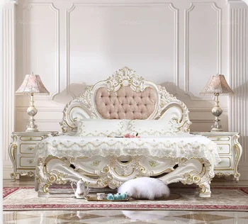 Regal francez de mobilă de Lux sculptate și pictate pat Dublu Europene Pat 1.8 Printesa pat