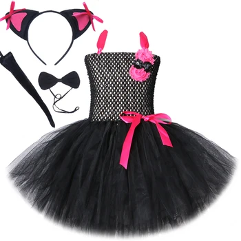 Copii Pisica Neagra Costume de Halloween pentru Fete pentru Copii de Animale Cosplay Rochie de Balet Costume Copii Ziua de nastere Haine de Petrecere
