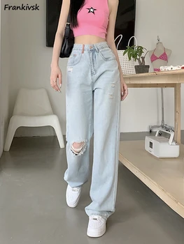 Vara Blugi Femei Vintage Largi Picior coreeană Stil Chic Streetwear Ciucure Talie Mare Modă Liber Confortabil Toate-meci de Facultate