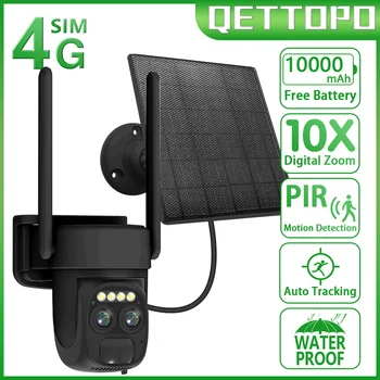 Qettopo 4K 8MP, 4G PTZ Dual Lens WIFI Solar Baterie Camera PIR Omului de Urmărire de Securitate în aer liber de Supraveghere CCTV camere IP