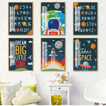 Postere Si Printuri Poze de Perete Copii Copil de Cameră Decor Personalizat numele Astronaut Alfabetul Numerele Pepinieră Arta de Perete Panza Pictura