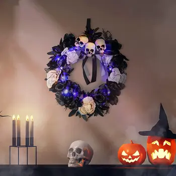 Halloween Coroană De Flori Agățat Pendents Craniu De Păianjen Negru Ghirlande De Viță De Vie Halloween Fericit Zilei Ușa De Perete Decor Pandantive