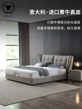Stil Italian de lux lumina minimalist modern, dormitor matrimonial bordura din piele piele de vacă din piele pat Nordic pat dublu