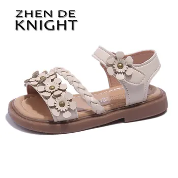 Fetelor Sandale 2023 Vara Noi Copii Țesute Flori de pat Copii Princess Pantofi cu Talpă Moale Pantofi de Plaja