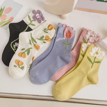 5 Perechi de Confortabil Bomboane Colorate Femeie Ciorapi Cu Nouă Tendință de Moda De Harajuku Respirabil Design
