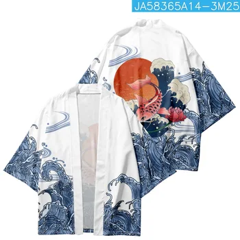 Vara Haori Uzură Plajă Japoneză Samurai Crap Print Kimono Streetwear Bărbați Femei Cardigan Harajuku Haine Tradiționale