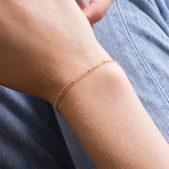 Brățări pe mână Simplu Margele Lanț cu Bile Multi-Strat Brățară Bijuterii Subțire lanț de Link-ul de Femei Lanț din Oțel Inoxidabil Jewelry2pcs