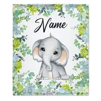 Elefantul Pătură Cu Nume Personalizat Copii Cadouri Personalizate Arunca Pătură De Desene Animate De Animale Flanel Pături Calde, Moi,