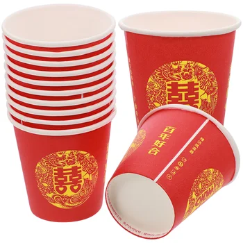 100 Buc Roșu Fericirea Dublu Pahar de Banchet Pahare de Unică folosință Festival Petrecere de Nunta Ceai Lapte de Hârtie în stil Chinezesc de Servire