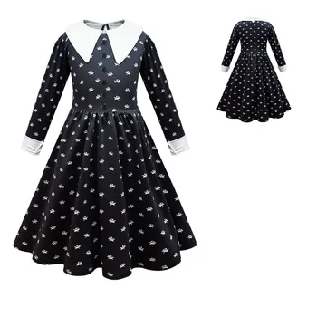 Miercuri Addams Cosplay pentru Fete Printesa rochie de costume cosplay Petrecere de Halloween negru fuste lungi tinutele 3-14 Ani...