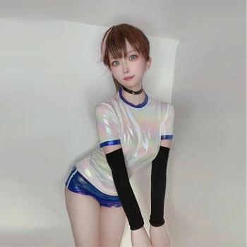 Doamnelor De Gimnastică Japoneze Uniforme Cu Laser Din Piele De Brevet Cosplay Anime Sexy Student Set De Pantaloni Scurți Drăguț Fete De Vara Tricou Tinuta