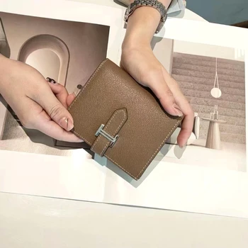 Noua geanta de sex feminin scurt nișă design palm print piele de vacă din piele portofel 2-în-1 permis de conducere pachet temperament drăguț portofel