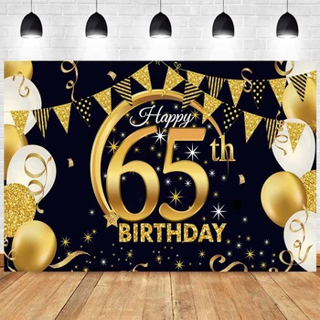 65-a Aniversare fericită Fotografie Fundal Decoratiuni 65 de Ani de Petrecere Negru Balonul de Aur Pavilion Banner de Fundal Pentru Femei Barbati