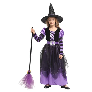 2023 Halloween Cosplay Costum de Vrăjitoare fată Petrecere de Carnaval Copil Vrăjitoare Rochie Fancy Haine Set Caciula