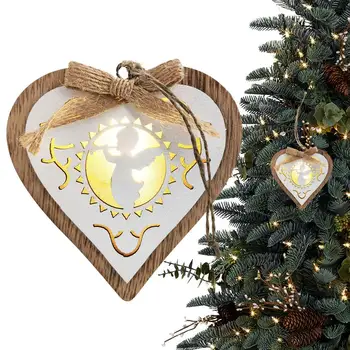 Decorații de Brad de craciun din Lemn Pandantiv Pentru Copaci Hangable Ornamente Cu LED Pentru Pomul de Crăciun Ușa de Perete Partid Șemineu