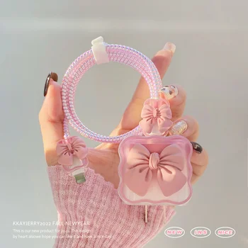 3D Pink Bow Gradient de Culoare Clear din Silicon Moale Încărcător de Caz Pentru IPhone 11 12 18W-20W Încărcare Rapidă Capacul de Protecție Încărcător Maneca
