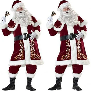 Plus Dimensiune Deluxe Velvet Adulți Crăciun Costum Cosplay Cuplu Moș Crăciun Haine de Lux Rochie de Crăciun Costum Uniforma Pentru Bărbați M-6XL