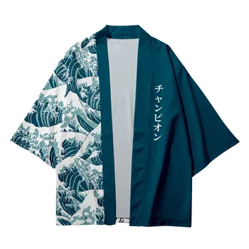Samurai Japonez Cardigan Mozaic Valuri Print Supradimensionat Haori Bărbați Harajuku Kimono Femei Cosplay Bluze Bluza Yukata Îmbrăcăminte