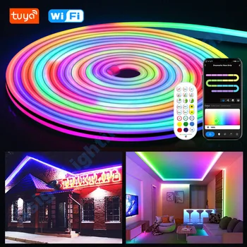 Tuya Wifi LED Neon Banda DC12V 96LEDs/M Silicon Neon Coarda Lumini cu Muzica Sync RGBIC Vis Alungare Culoare Bandă pentru Acasă