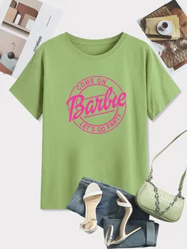 Barbie Vara De Sex Feminin Liber Cu Mânecă Scurtă Kawaii Moale Femei Meci De Top T-Shirt Bottom Tricou Rotund Gat Maieu Cadouri