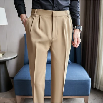 De Înaltă Calitate De Toamnă Cutat Design Vestimentar De Afaceri Pantaloni Barbati Culoare Solidă Vrac Direct Pantaloni Casual, Office Sociale Pantaloni