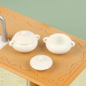 1:12 casă de Păpuși în Miniatură Bucatarie Vase de Gătit Mini Supa Oală Tocană de Cupa cu Capac Casa Papusa Accesorii Juca Bucătărie de Jucărie