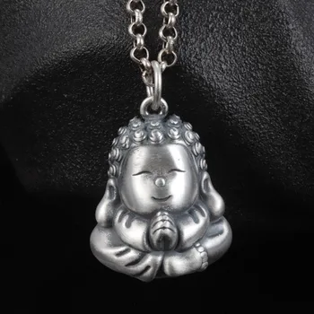 Noi Solidă s990 argint pur retro, desene animate micul Buddha pandantiv simplu si creativ trei-dimensional bărbați și femei pandantiv