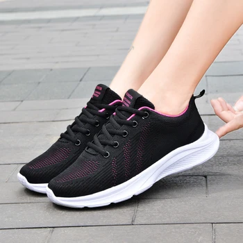 Vara Femeile Plasă de Funcționare Adidas Dantela-up de Fitness, Sport Light Confortabil Respirabil Negru Pantofi de Mers pe jos Tenis Dimensiune 35-41