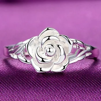 De moda de Argint Placat cu Inele de Flori de Trandafir Deschide Inel Gol Afară de Proiectare Deget Inelul de Bijuterii Cadou de Ziua Îndrăgostiților