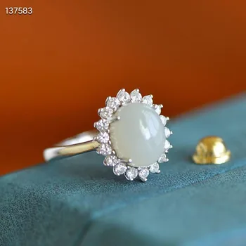 Natural 100% reale argint 925 inele incrustate cu alb reale hetian inele de jad Deschide Inel de jad inele pentru femei, cadou de logodna
