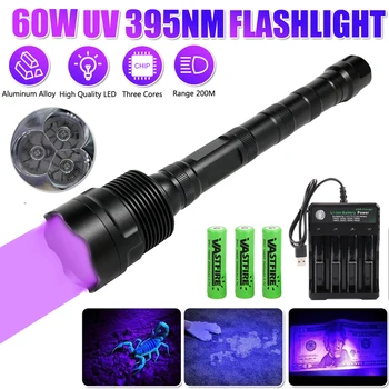 60W 3-Led 395nm Lanterna UV Ultraviolete Lampa USB Reîncărcabilă Violet Felinar Pietre Bijuterii Chihlimbar Expert Identificare
