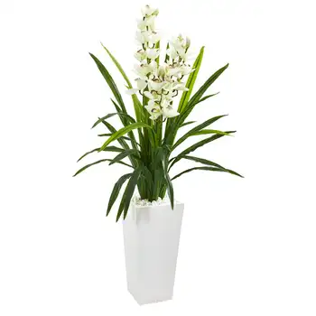 4.5' Verde Orhidee Cymbidium Plante Artificiale în Alb de Plantat