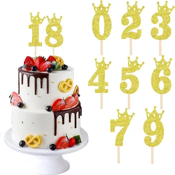 10buc/set 0-9 Sclipici Coroana Numere Happy Birthday Cake Topper Prăjituri Ziua de nastere Copil de Dus Cupcake ToppersWedding Toppers Tort