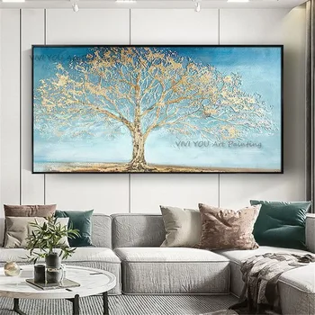 Handpainted Artă Modernă de Aur Copac Bani Panza Pictura Ulei, Pictura Nordică Flori de Lux pentru Living Decorul Camerei