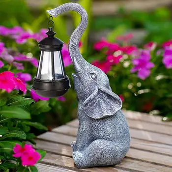 În aer liber Elefant Lampa Solara Decor rezistent la intemperii rezistent la apa Rășină Solidă Ambarcațiuni Elefant Ornament Statuie Figurina Curte Bal