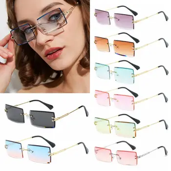 Noua Moda Dreptunghi fără ramă de ochelari de Soare Trendy ochelari de Soare Patrati de Vară Rerto Nuante de Protecție UV