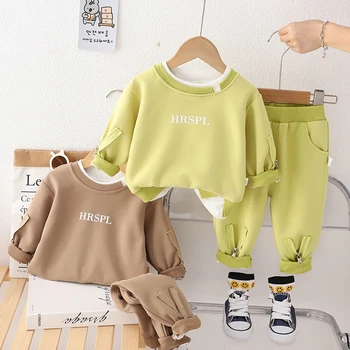 Copii culoare solidă scrisoare de imprimare tricou și pantaloni de trening set de două piese baby boy moda costum de bumbac pentru copii haine de toamna