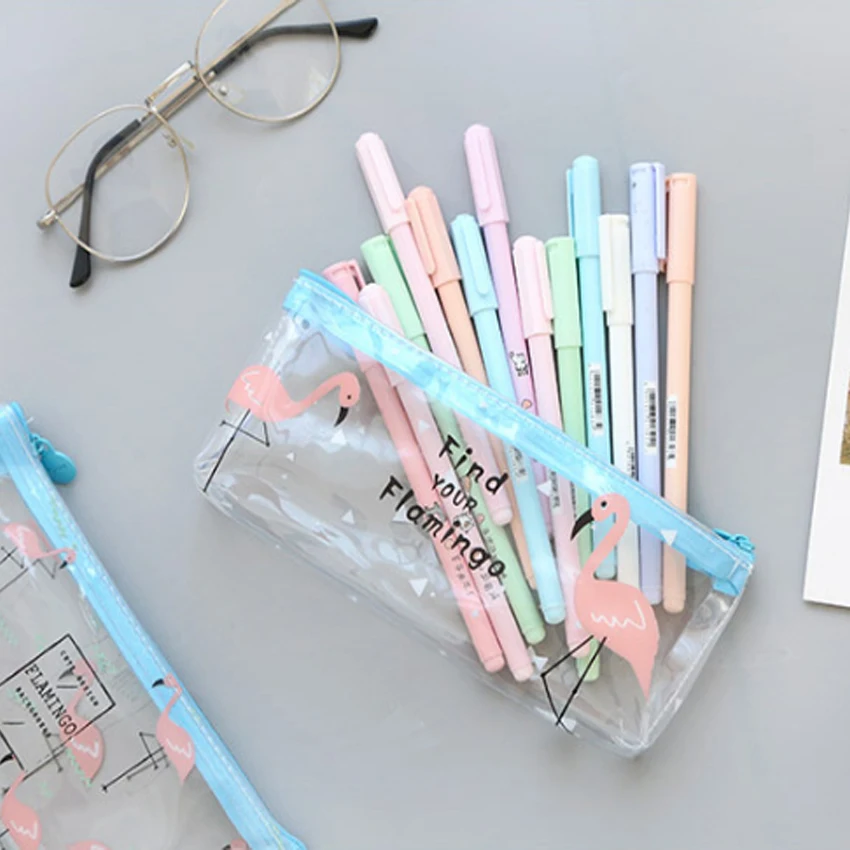 1buc/lot Minunat Mici Proaspete Flamingo Creion Transparent Sac sac de Depozitare pen Husă de Rechizite Școlare Papetărie