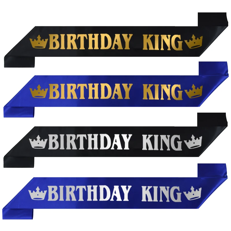 1buc Ziua de naștere a Regelui Negru Albastru Petrecere Curea de Umăr Brâu Consumabile Ziua de naștere a Regelui Satin Sash Bărbați Print Eșarfă Decor Panglica