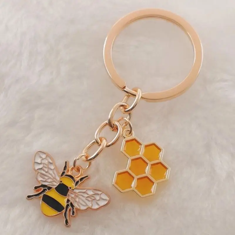 1~5PCS Femei Drăguț Hexagon Fagure de miere Picurare Ulei Stras de Albine Breloc Cuplu de Insecte Cheie Sac de Inel Ornament Accesorii