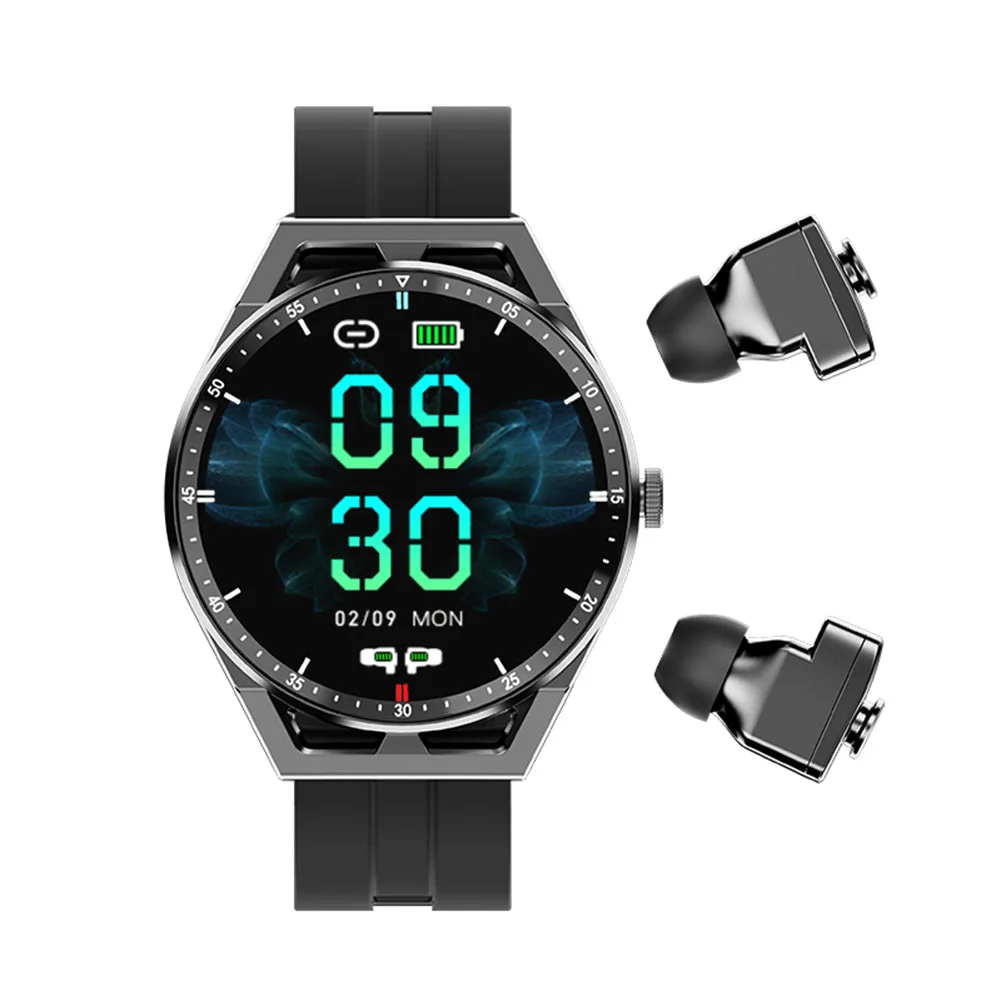 2-în-1 Ceas Inteligent Heart Rate Monitor de Sănătate 300mAh Fitness Tracker IP66 rezistent la apa cu TWS Căști fără Fir Smartwatch