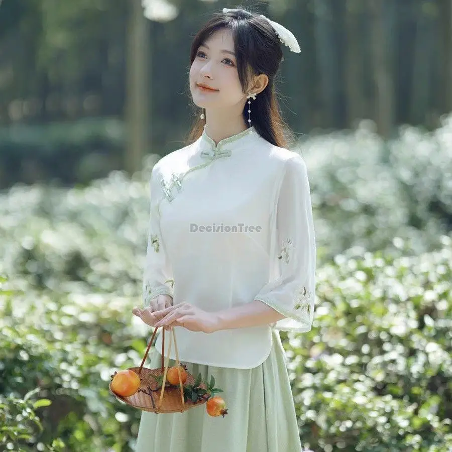 2023 chineză tradițională femei elegante de epocă qipao guler cheongsam set stil oriental pentru femei elegante qipao tangsuits set de zi cu zi